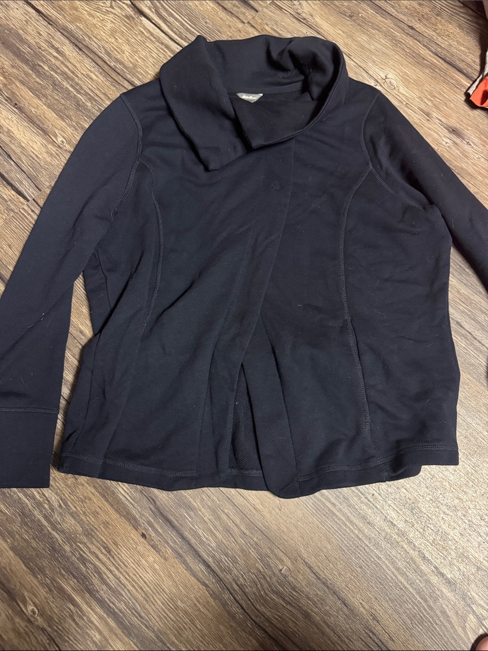 Eddie Bauer Black Long Sleeve Fold-Over Collar Sweater